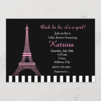 Rosa Eiffelturm Paris schwarze Babyparty-Einladung