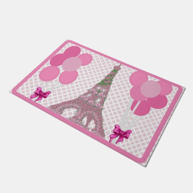 Rosa Eiffelturm Rose Rose Balloons Teppich Doormat Fußmatte (Schrägansicht)