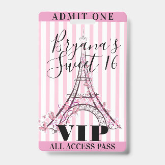 Rosa Eiffelturm Sweet 16 Party VIP Pass Abzeichen Ausweis