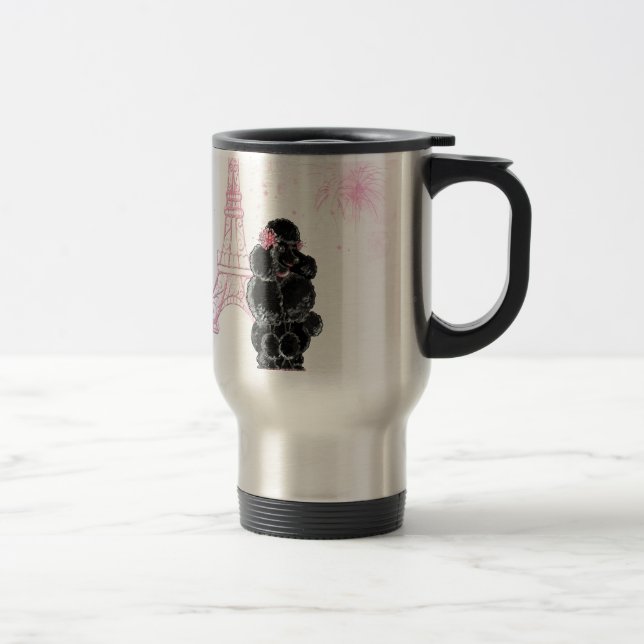 Rosa Eiffelturm und Schwarzes Poodle Reisebecher (Rechts)