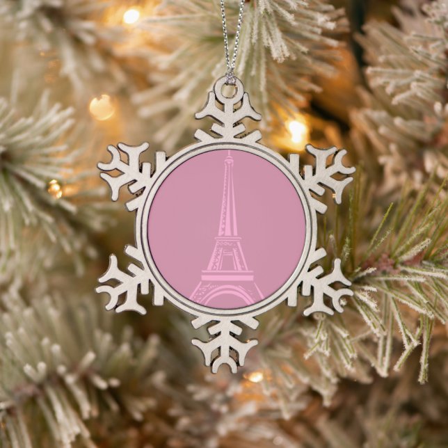 Rosa Eiffelturm Weihnachtsschmuck Schneeflocken Zinn-Ornament (Baum)
