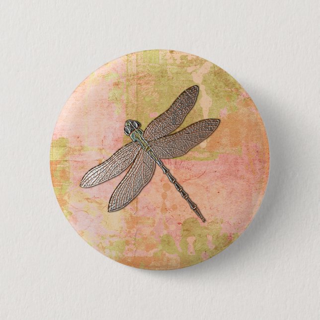 Rosa Eindrücke Dragonfly Button (Vorderseite)