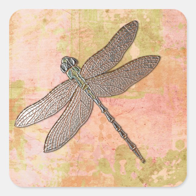 Rosa Eindrücke Dragonfly Quadratischer Aufkleber (Vorderseite)