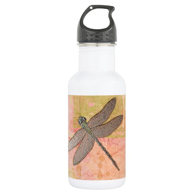 Rosa Eindrücke Libelle Trinkflasche (Vorderseite)