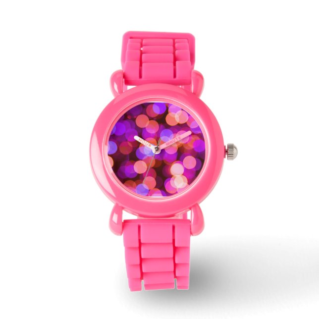 Rosa Eine liziöse Uhr mit rosa Glitzer-Siliziumban (Vorderseite)