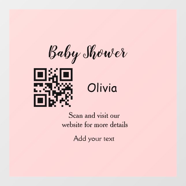 Rosa einfache Babydusche q r Code hinzufügen Name  Fensteraufkleber (Blatt)