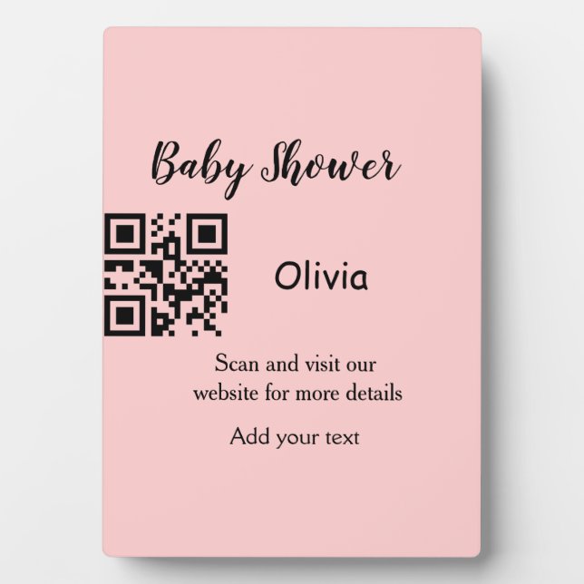 Rosa einfache Babydusche q r Code hinzufügen Name  Fotoplatte (Vorderseite)