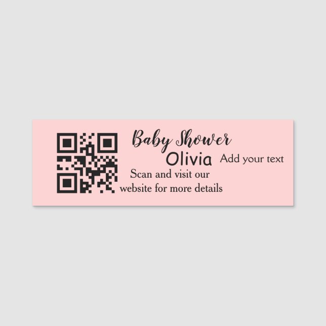 Rosa einfache Babydusche q r Code hinzufügen Name  Namensschild (Vorderseite)