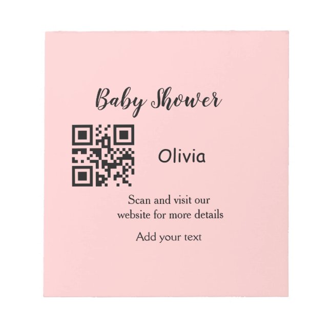 Rosa einfache Babydusche q r Code hinzufügen Name  Notizblock (Vorderseite)