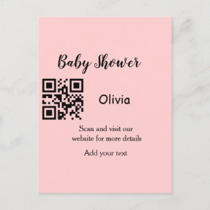 Rosa einfache Babydusche q r Code hinzufügen Name Postkarte