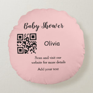 Rosa einfache Babydusche q r Code hinzufügen Name Rundes Kissen