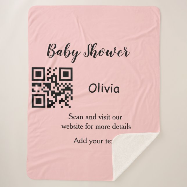 Rosa einfache Babydusche q r Code hinzufügen Name  Sherpadecke (Vorderseite)