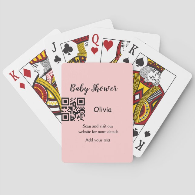 Rosa einfache Babydusche q r Code hinzufügen Name  Spielkarten (Rückseite)