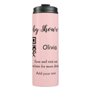 Rosa einfache Babydusche q r Code hinzufügen Name  Thermosbecher