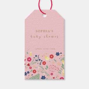 Rosa Einfache Elegante Wildblume Girl Babydusche Geschenkanhänger