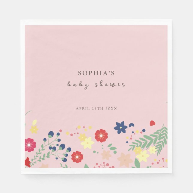 Rosa einfache Elegante Wildblume Kinderdusche Serviette (Vorderseite)