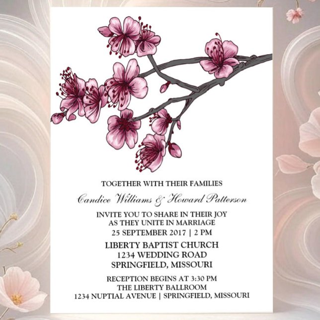 Rosa einfache Kirschblüten laden zur Hochzeit ein Einladung (Pink Simple Cherry Blossom Wedding Invite)
