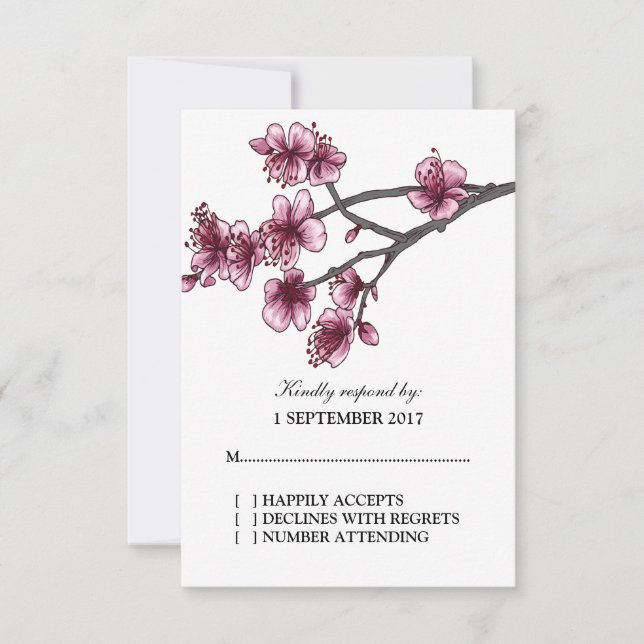 Rosa einfache Kirschblüten RSVP-Karte RSVP Karte (Vorderseite)