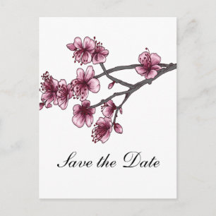 Rosa einfache Kirschblüten Save the Date Postkarte