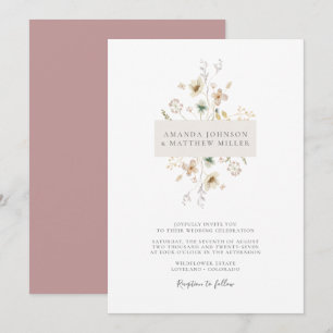 Rosa einfache Minimal-Elegante gepresste Blumenhoc Einladung