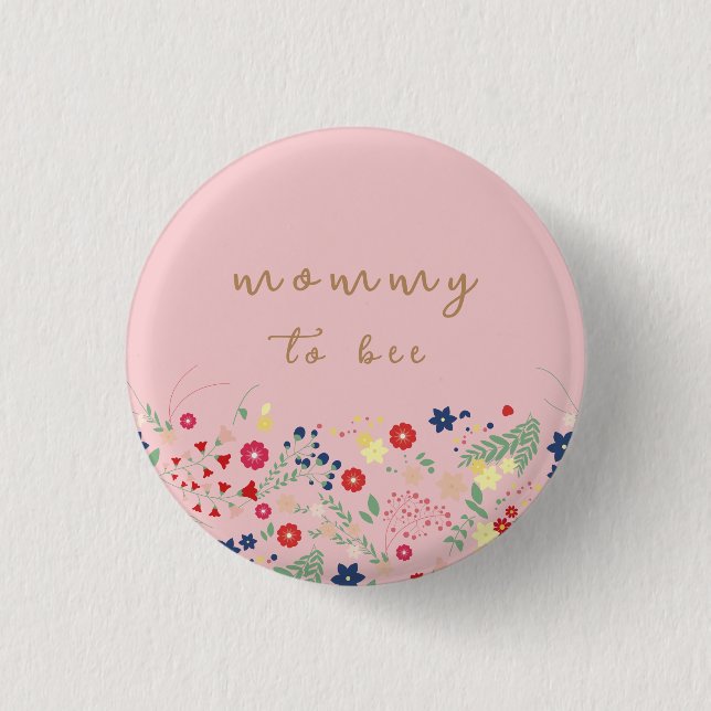 Rosa einfache Wildblume Mommy zu Baby-Dusche Button (Vorderseite)
