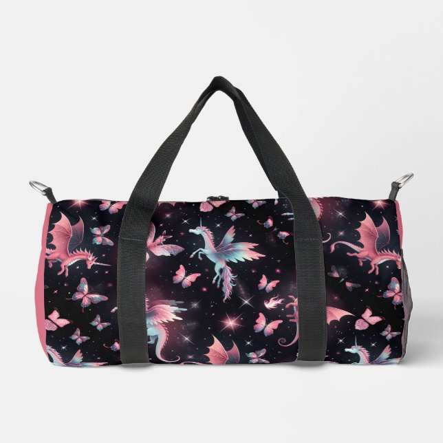 Rosa Einhorn-Drache-Mix Duffle Bag (Vorderseite)
