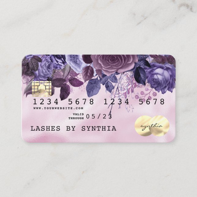 Rosa Einhorn Driving Credit Card Gold Floral Visitenkarte (Vorderseite)
