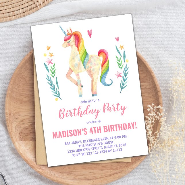 Rosa Einhorn Einladung zum Geburtstag (Pink Unicorn Birthday Invitations)