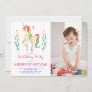 Rosa Einhorn Geburtstag Einladung mit Foto