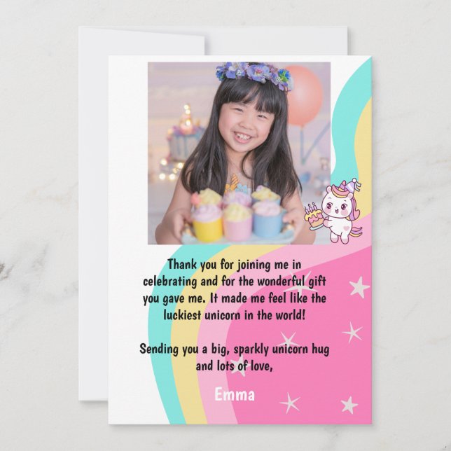 Rosa Einhorn Geburtstag Personalisiert Dankeskarte (Vorderseite)