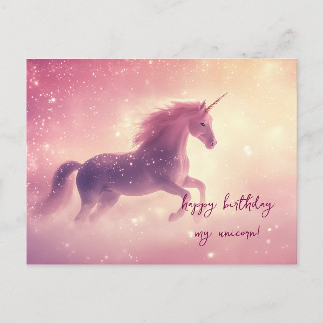 Rosa Einhorn Geburtstag Postkarte (Vorderseite)
