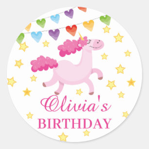 Rosa Einhorn Girly Birthday Magisches Party Runder Aufkleber