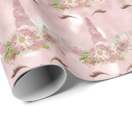 Rosa Einhorn Glitzer Bläsergoldblüte Süß 16. Geschenkpapier