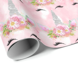 Rosa Einhorn Glitzer Blumengrau Park Silberne Rose Geschenkpapier