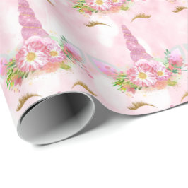 Rosa Einhorn Glitzer Blütengoldminze Süße 16. Geschenkpapier