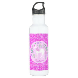 Rosa Einhorn Glitzer Personalisiert Edelstahlflasche
