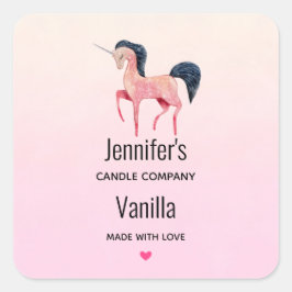 Rosa Einhorn mit Black Mane Candle Business Quadratischer Aufkleber