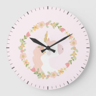 Rosa Einhorn mit Blume Wall Clock Große Wanduhr