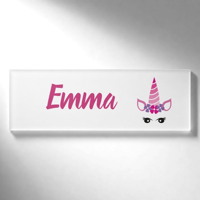 Rosa Einhorn Namenschild (Vorderseite)