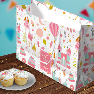 Rosa Einhorn Party Muster Mit Monogramm Girl Kinde Große Geschenktüte