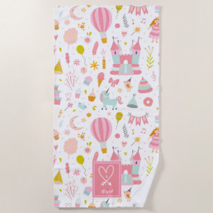 Rosa Einhorn Party Muster Mit Monogramm Girl Kinde Strandtuch