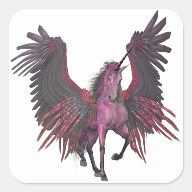 Rosa Einhorn Pegasus Fantasy Fliegendes Pferd Quadratischer Aufkleber (Vorderseite)