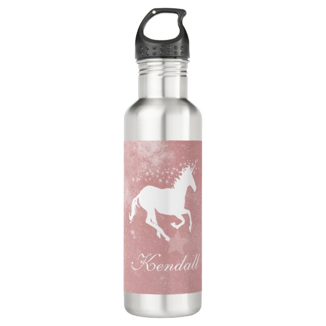 Rosa Einhorn Personalisiert Edelstahlflasche (Vorderseite)