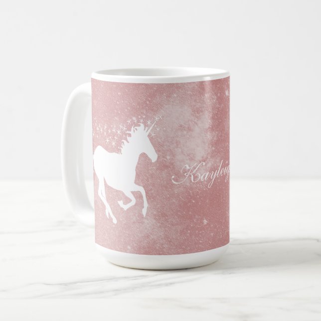 Rosa Einhorn Personalisiert Kaffee Tasse (Vorderseite Links)