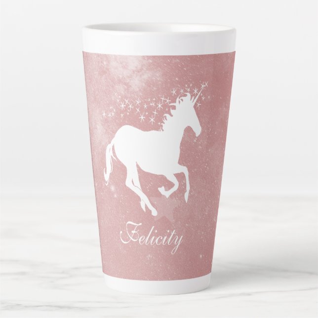 Rosa Einhorn Personalisiert Latte Tasse (Vorderseite)