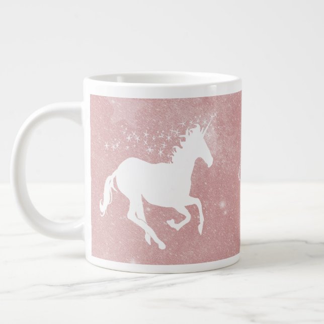 Rosa Einhorn Personalisierter Riesenkaffee Tasse (Links)