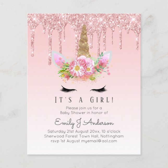 Rosa Einhorn Rose Gold Dripping Glitzer Baby Girl (Vorderseite)