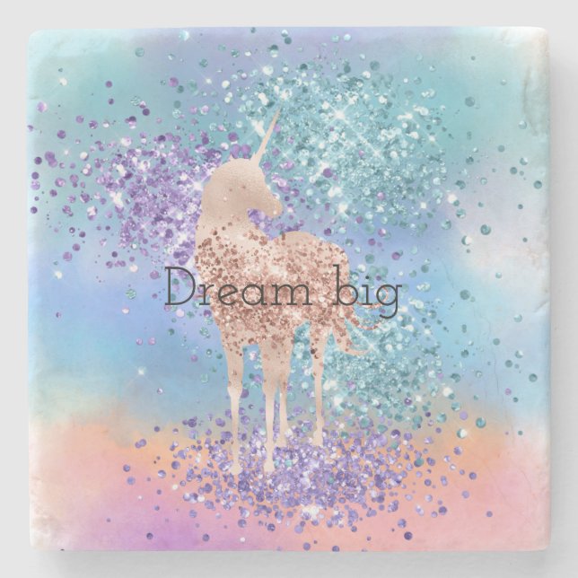 Rosa Einhorn Sparkle Lila Aqua Glitzer Confetti Steinuntersetzer (Vorderseite)