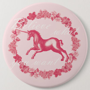 Rosa Einhorn und Blume Button