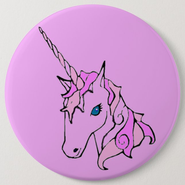 Rosa Einhornkopf Knopf Button (Vorderseite)